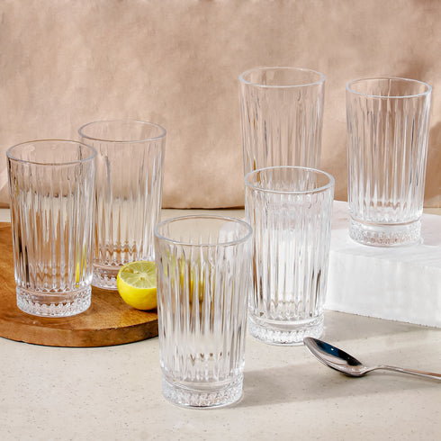 Lined Clear Water Glasses Set of 6, 280 ML